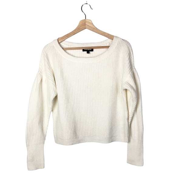 Express Sweaters - Express White Ribbed Drop Shoulder Blouson Sleeve Sweater XS